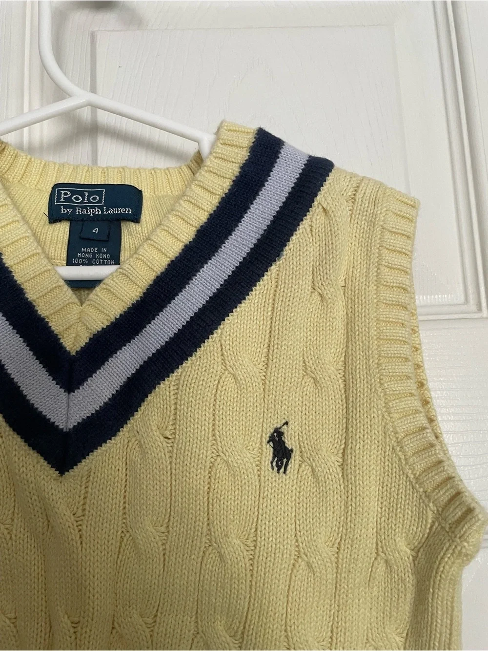 Polo by Ralph Lauren 100% Cotton Boys sz 4 Yellow Cable-Knit V-Neck Sweater Vest